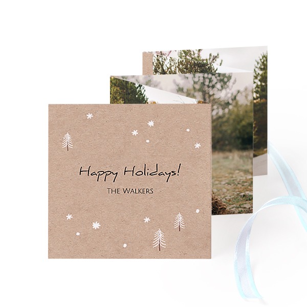 Fold out photo card Square Blue ribbon - set of 12 (8 x 8 cm)
