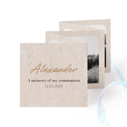 Fold out photo card Square Blue ribbon - set of 12 (8 x 8 cm)