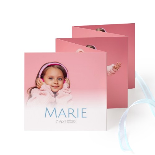 Portfoliokaart Vierkant (Set van 12) Blauw lint (8 x 8 cm)