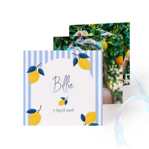Fold out photo card Square Blue ribbon - set of 12 (8 x 8 cm)