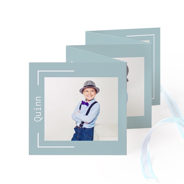 Carte portfolio Carré (lot de 12) ruban Bleu (8 x 8 cm)