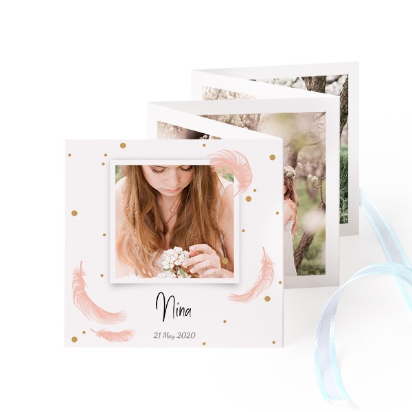 Carte portfolio Carré (lot de 12) ruban Bleu (8 x 8 cm)