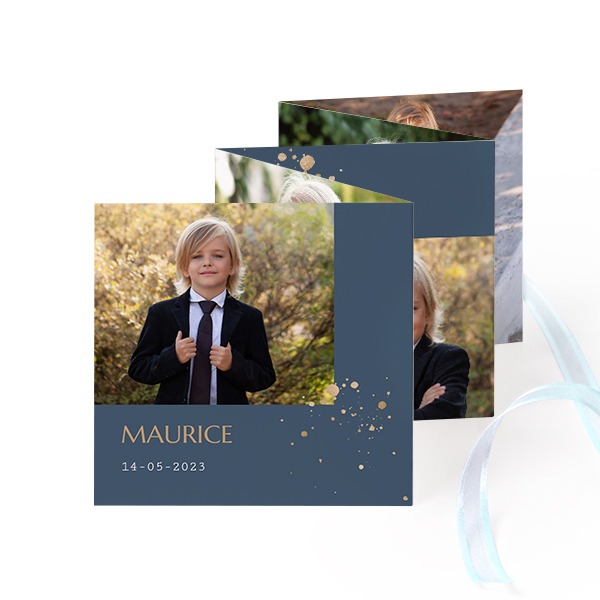 Fold out photo card Square Blue ribbon - set of 12 (8 x 8 cm)