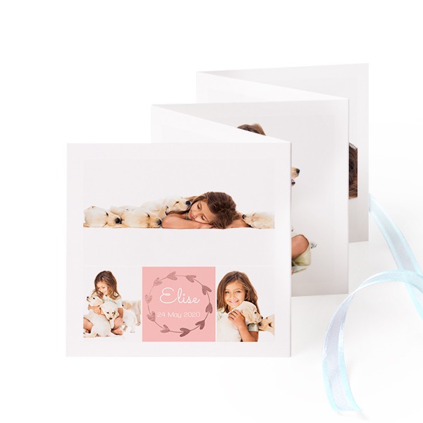 Fold out photo card Square Blue ribbon - set of 12 (8 x 8 cm)