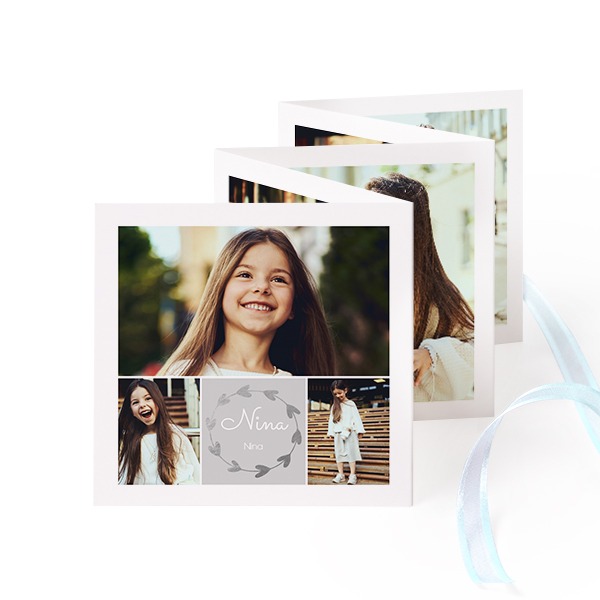 Carte portfolio Carré (lot de 12) ruban Bleu (8 x 8 cm)