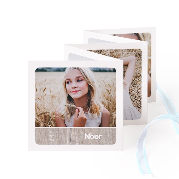 Fold out photo card Square Blue ribbon - set of 12 (8 x 8 cm)