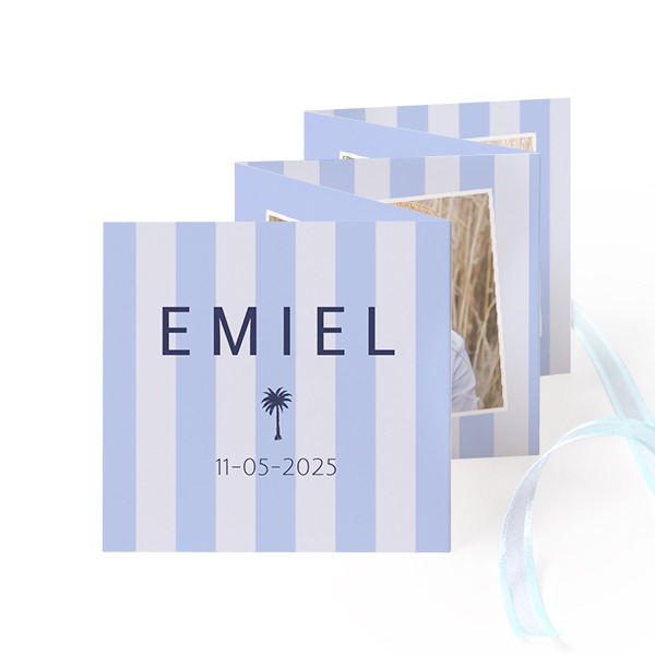 Fold out photo card Square Blue ribbon - set of 12 (8 x 8 cm)