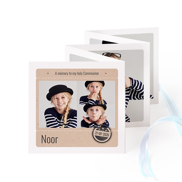 Carte portfolio Carré (lot de 12) ruban Bleu (8 x 8 cm)