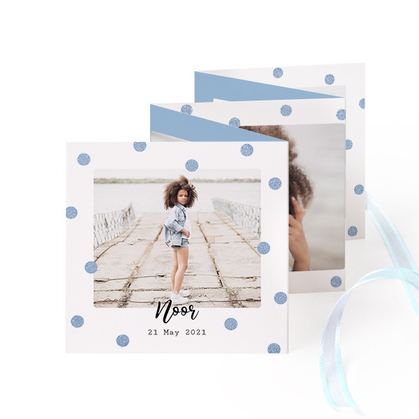 Fold out photo card Square Blue ribbon - set of 12 (8 x 8 cm)