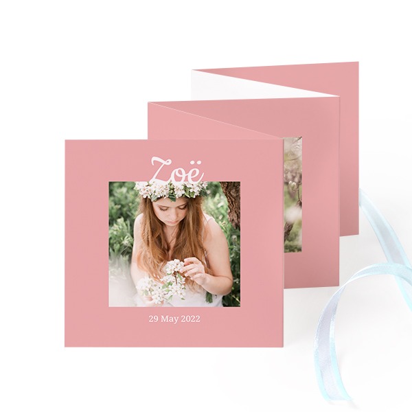 Fold out photo card Square Blue ribbon - set of 12 (8 x 8 cm)