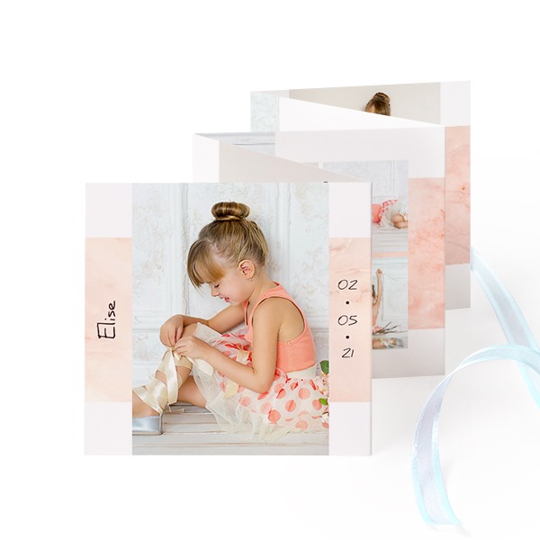 Fold out photo card Square Blue ribbon - set of 12 (8 x 8 cm)