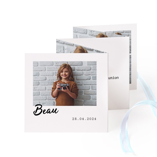Fold out photo card Square Blue ribbon - set of 12 (8 x 8 cm)