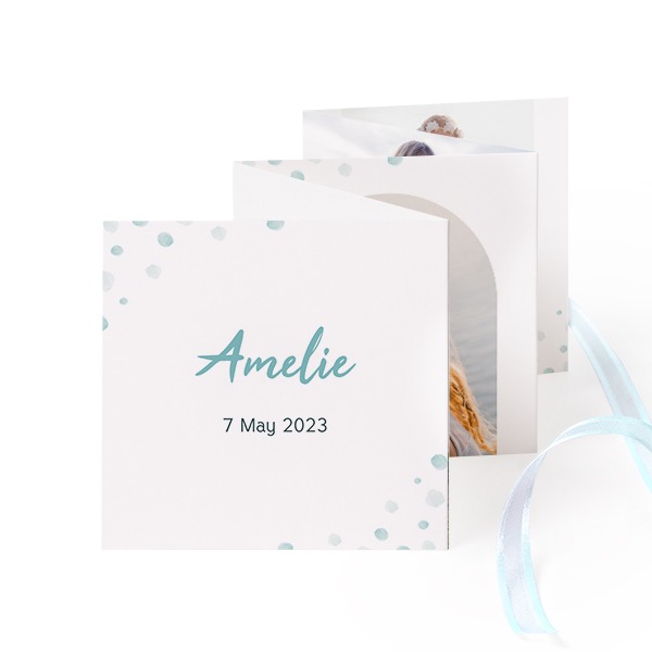 Fold out photo card Square Blue ribbon - set of 12 (8 x 8 cm)