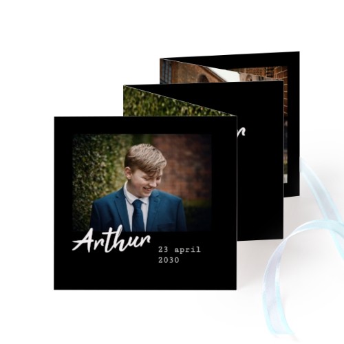 Carte portfolio Carré (lot de 12) ruban Bleu (8 x 8 cm)