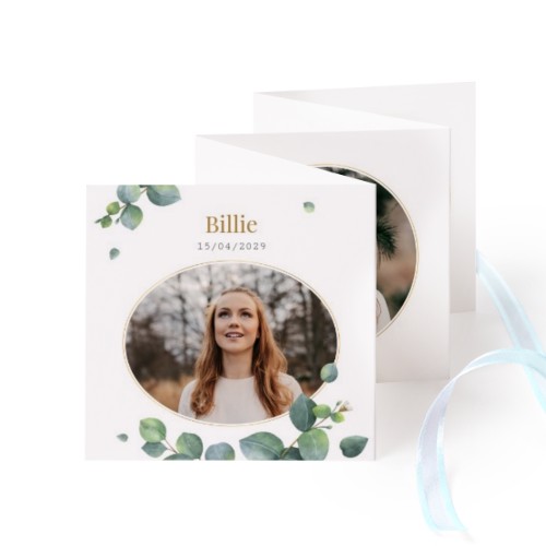 Carte portfolio Carré (lot de 12) ruban Bleu (8 x 8 cm)