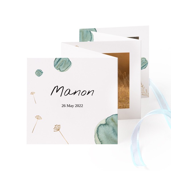 Fold out photo card Square Blue ribbon - set of 12 (8 x 8 cm)