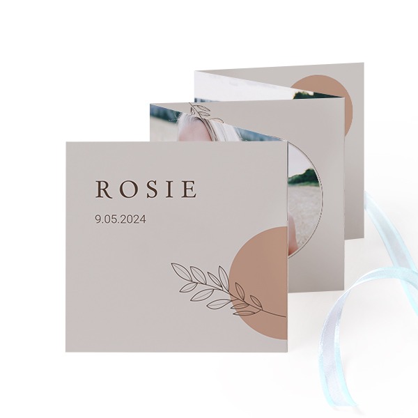 Fold out photo card Square Blue ribbon - set of 12 (8 x 8 cm)