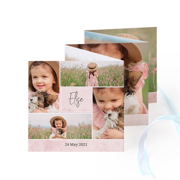 Zigzag fotokaartje Vierkant Blauw lint - Set van 12 (8 x 8 cm)