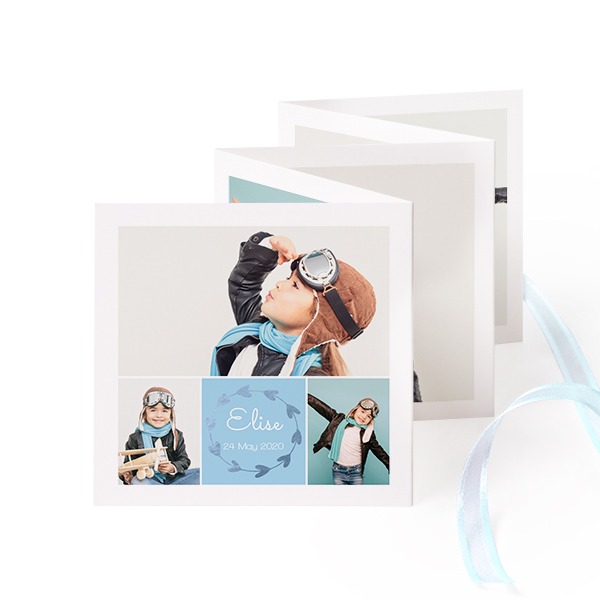 Fold out photo card Square Blue ribbon - set of 12 (8 x 8 cm)