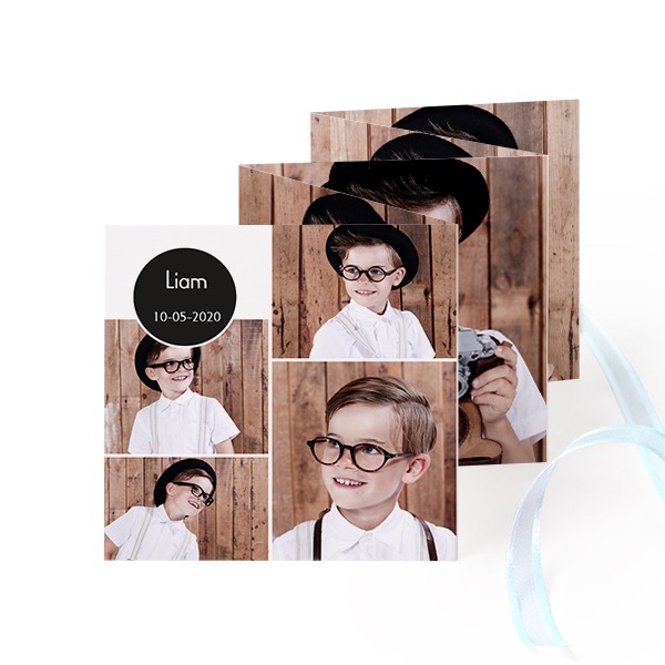Fold out photo card Square Blue ribbon - set of 12 (8 x 8 cm)