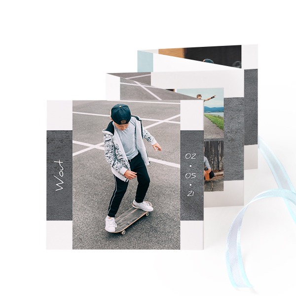 Fold out photo card Square Blue ribbon - set of 12 (8 x 8 cm) Fold out photo card Square Blue ribbon - set of 12 (8 x 8 cm)