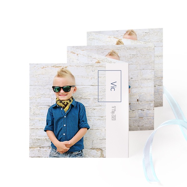 Fold out photo card Square Blue ribbon - set of 12 (8 x 8 cm)