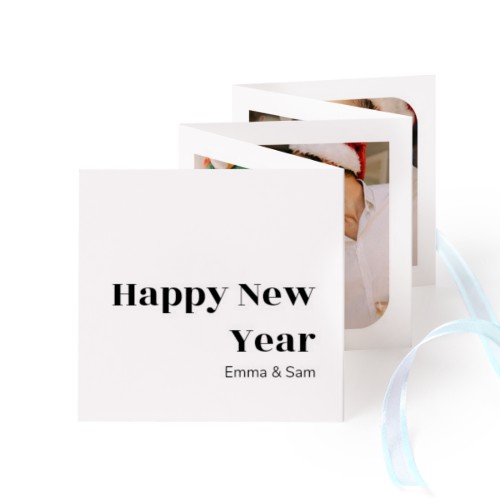 Fold out photo card Square Blue ribbon - set of 12 (8 x 8 cm)