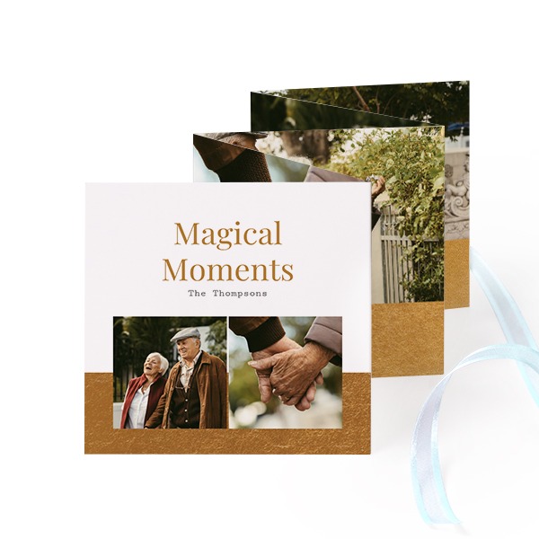 Carte portfolio Carré (lot de 12) ruban Bleu (8 x 8 cm)