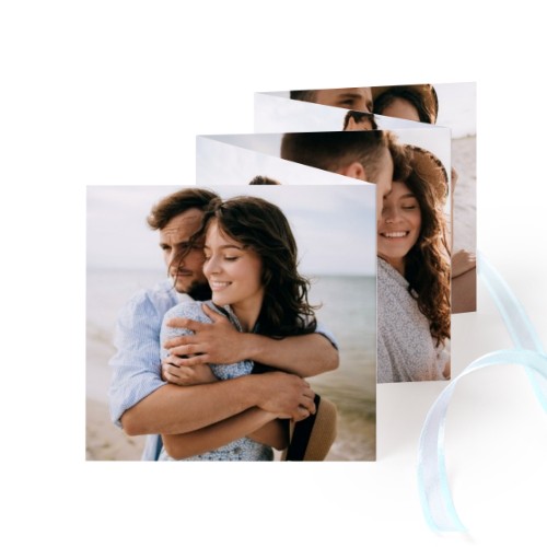 Fold out photo card Square Blue ribbon - set of 12 (8 x 8 cm)