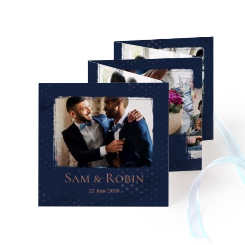 Fold out photo card Square Blue ribbon - set of 12 (8 x 8 cm)