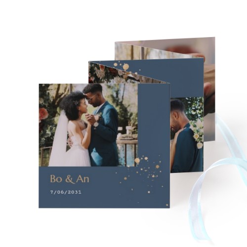Fold out photo card Square Blue ribbon - set of 12 (8 x 8 cm)