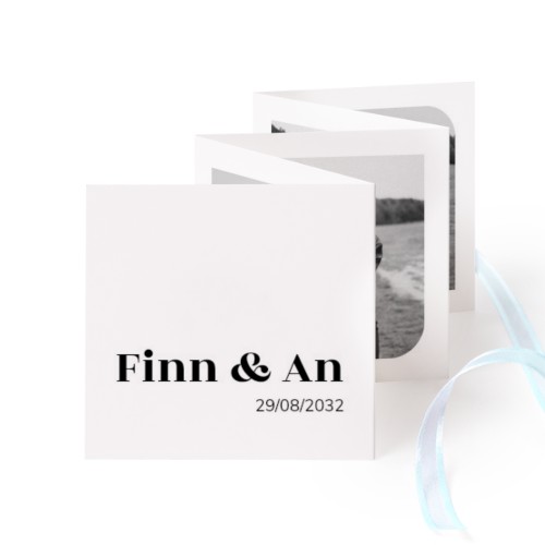 Fold out photo card Square Blue ribbon - set of 12 (8 x 8 cm)