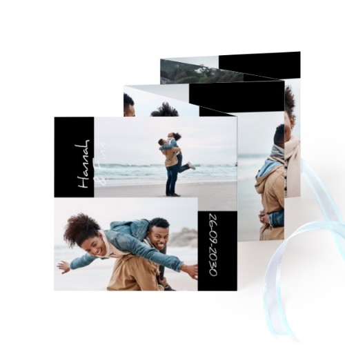 Fold out photo card Square Blue ribbon - set of 12 (8 x 8 cm)