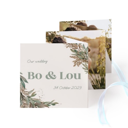 Carte portfolio Carré (lot de 12) ruban Bleu (8 x 8 cm)