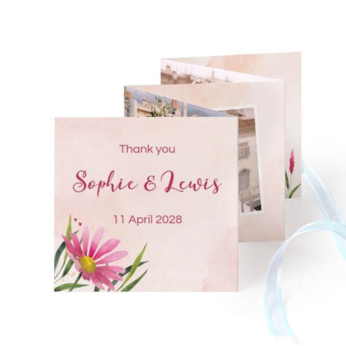 Carte portfolio Carré (lot de 12) ruban Bleu (8 x 8 cm)