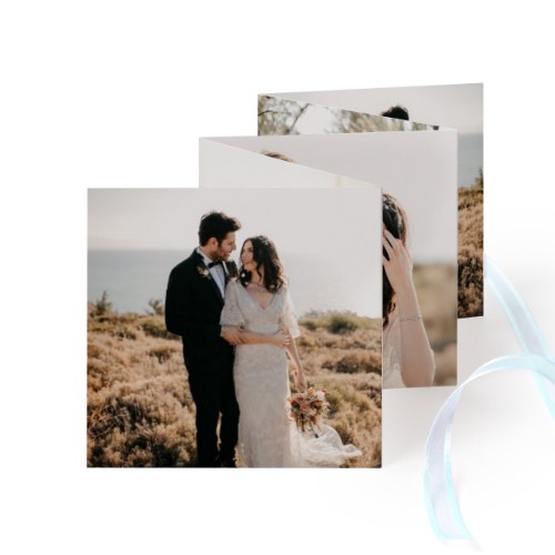 Fold out photo card Square Blue ribbon - set of 12 (8 x 8 cm)