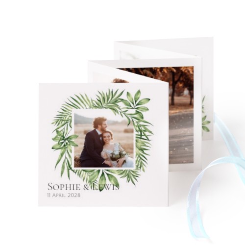 Fold out photo card Square Blue ribbon - set of 12 (8 x 8 cm)