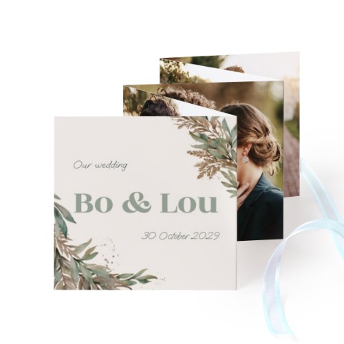 Fold out photo card Square Blue ribbon - set of 12 (8 x 8 cm)