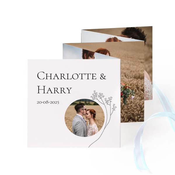 Fold out photo card Square Blue ribbon - set of 12 (8 x 8 cm)