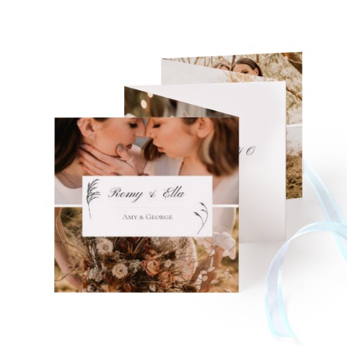 Fold out photo card Square Blue ribbon - set of 12 (8 x 8 cm)