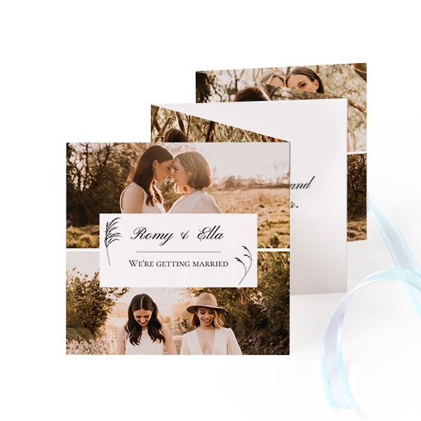 Fold out photo card Square Blue ribbon - set of 12 (8 x 8 cm)
