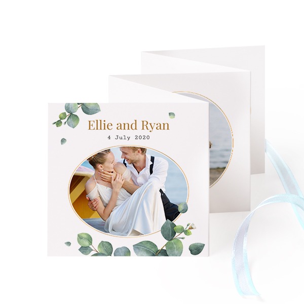 Fold out photo card Square Blue ribbon - set of 12 (8 x 8 cm)