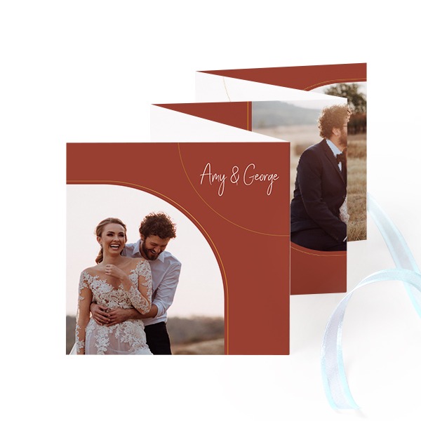 Fold out photo card Square Blue ribbon - set of 12 (8 x 8 cm)