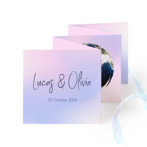 Fold out photo card Square Blue ribbon - set of 12 (8 x 8 cm)