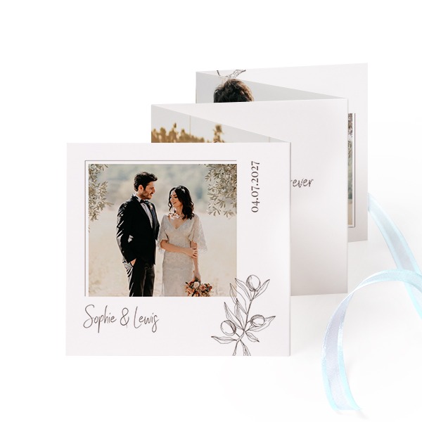 Fold out photo card Square Blue ribbon - set of 12 (8 x 8 cm)