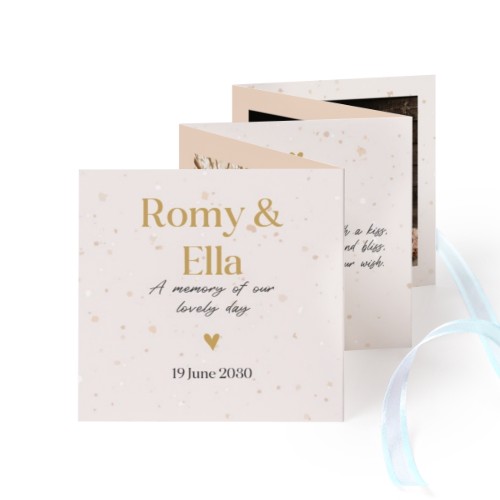 Fold out photo card Square Blue ribbon - set of 12 (8 x 8 cm)