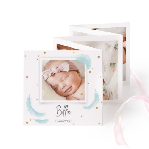 Carte portfolio Carré (lot de 12) ruban rose (8 x 8 cm)