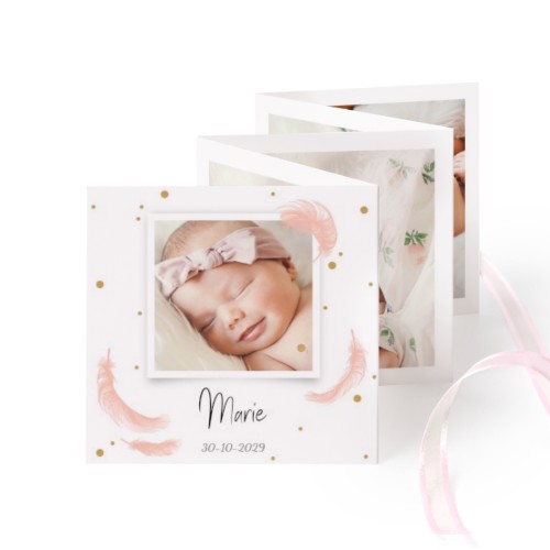 Carte portfolio Carré (lot de 12) ruban rose (8 x 8 cm)