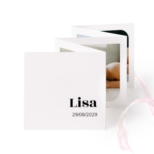 Carte portfolio Carré (lot de 12) ruban rose (8 x 8 cm)