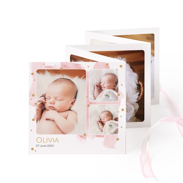 Portfoliokaart Vierkant (Set van 12) Roze lint (8 x 8 cm)